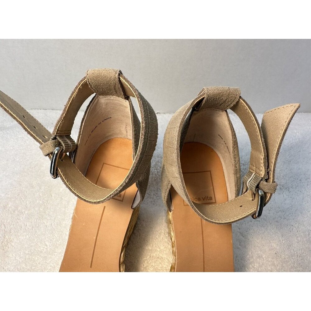 Dolce Vita Noor Espadrille Wedge Sandals 7.5 Light Gray Leather  Ankle Strap - Picture 7 of 12